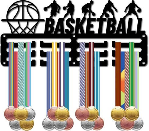 CREATCABIN Basketball Medal Hanger Display Medal Holder Rack Sports Metal Hanging Awards Iron Small Mount Decor Awards for Wall Home Badge Race Runner Marathon Medalist Black Athlete 11.4 x 5.1 Inch in Kuwait