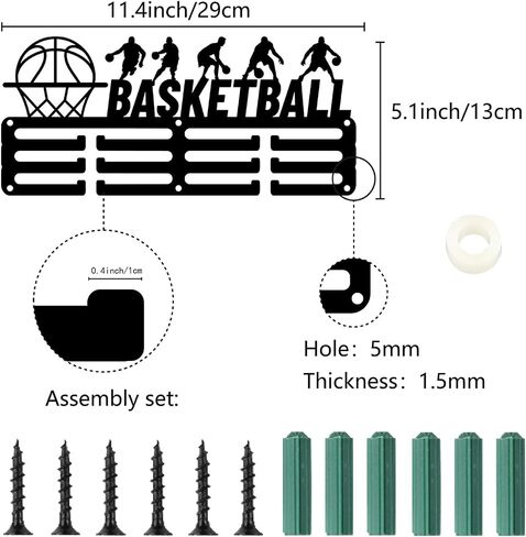 CREATCABIN Basketball Medal Hanger Display Medal Holder Rack Sports Metal Hanging Awards Iron Small Mount Decor Awards for Wall Home Badge Race Runner Marathon Medalist Black Athlete 11.4 x 5.1 Inch in Kuwait