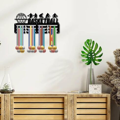 CREATCABIN Basketball Medal Hanger Display Medal Holder Rack Sports Metal Hanging Awards Iron Small Mount Decor Awards for Wall Home Badge Race Runner Marathon Medalist Black Athlete 11.4 x 5.1 Inch in Kuwait