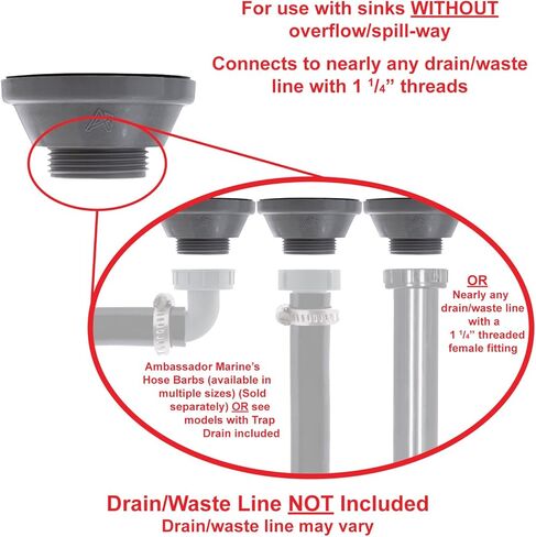 Ambassador Marine - تصريف 2 بوصة، تصريف مستقيم، ملف جانبي منخفض، خيط 1-1/4 بوصة - M، مع سدادة سلسلة - لمسة نهائية فائقة المرآة - S00-0104-UP-W in Kuwait