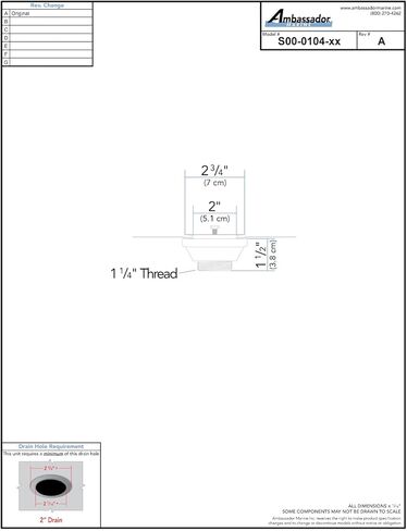 Ambassador Marine - تصريف 2 بوصة، تصريف مستقيم، ملف جانبي منخفض، خيط 1-1/4 بوصة - M، مع سدادة سلسلة - لمسة نهائية فائقة المرآة - S00-0104-UP-W in Kuwait