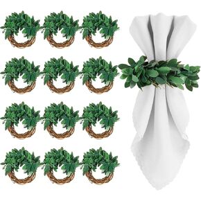 Set of 12 Leaves Napkin Rings Greenery Rattan Napkins Holders Spring Wreath Farmhouse Dinner Table Rings for Wedding Banquet Holiday Party Table Decor, 2.2 in