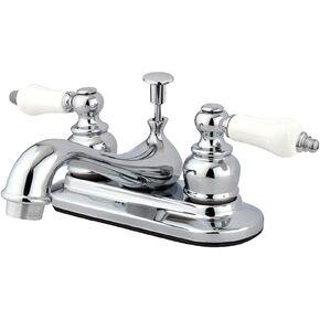 Kingston Brass KB601PL Restoration 4-Inch Centerset Lavatory Faucet with Porcelain Lever Handle, Polished Chrome