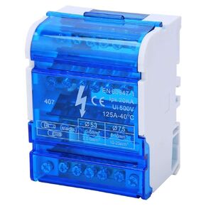 Terminal Strip Blocks, 4-Level Junction Box 407 Terminal Distribution Box 125A 500V 4 Input 24 Output Din Rail Terminals Case with Transparent Cover