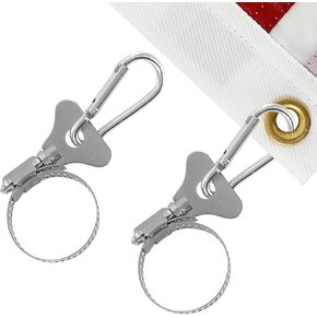 Pack of 2 Boat Flag Pole Clips With Carabiner Marine Grade Stainless Steel Adjustable Universal 0.75 to 1.2 Inch in Diameter (PACK OF 2)