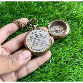 ZUBIA Engraved Brass Compass Necklace Gift to My Son/Nautical Gift for Son from Dad/Gift to Son from Mom A Perfect and Unique Working Compass pandent