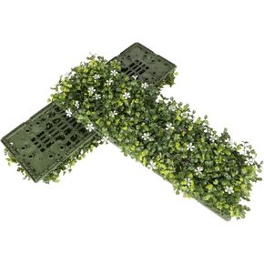 E&K 6 PCS 18"x6" Artificial Plant Panels with Double Side Leaves Hard Back Faux Leaf Greenery Grass Wall Decoration for Indoor Outdoor (No White Flowers)