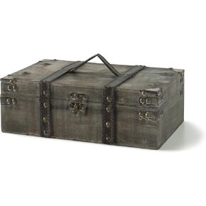 Soul & Lane Winchester Wooden Keepsake Box with 2 Fixed Compartments - 14.2" x 8.3" x 4.7", Decorative Vintage Wood Suitcase, Old Fashioned Storage Chest Trunk with Hinged Lid