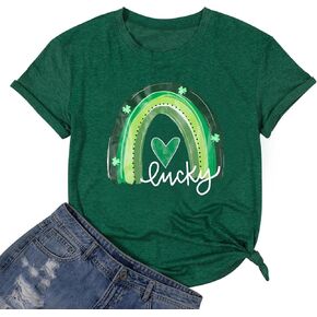 St. Patrick's Day T-Shirt Women St Patricks Rainbow Shirt Shamrock Lucky Graphic Shirt Lucky Gift Tee Tops