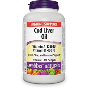 Webber Naturals Cod Liver Oil 1250 IU/100 IU · Vitamin A and D, 180 Softgels
