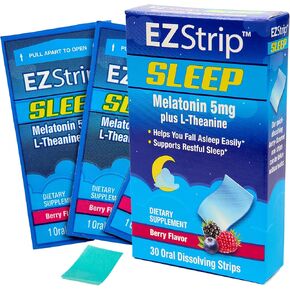 Sleep – Melatonin 5mg with L-Theanine Sleep Strips. Berry Flavor. Sugar Free, Gluten Free, Sleep Aid Supplement for Adults. Made in an FDA-Registered Facility in The USA. 30 pk