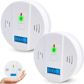 2 PACK Carbon Monoxide Detectors,Battery Powered CO Alarm Detector,Carbon Monoxide Alarm with Sensitive CO Sensor,LED Digital Display and Sound Warning,Ideal for Home Kitchen Office