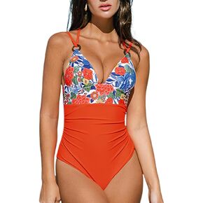 CUPSHE Women's One Piece Swimsuit Plunging Neck Bathing Suit Tummy Control Dual Straps Cutout