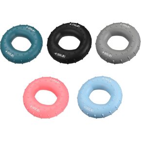 uxcell Hand Grip Strengtheners, 5 Level: 20-30/30-40/40-50/50-60/60-70Lb Silicone Rings Fingers Forearms Exercise Grip Trainer for Rock Climbing