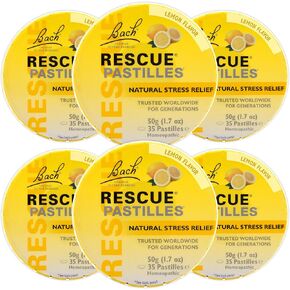 RESCUE Bach PASTILLES, Lemon Flavor, Natural Stress Relief Lozenges, Homeopathic Flower Essence, Vegetarian, Gluten and Sugar-Free, 6-Pack
