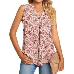 Anyhold Women's Summer Dressy Chiffon Notch V Neck Sleeveless Blouse Tops Loose Fit Casual Tank Tops Office Cute Work Shirts