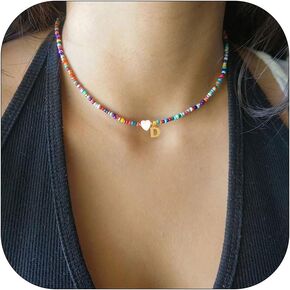 Colorful Beaded Initial Necklaces for Women Initial Choker Necklaces Boho Summer Beach Necklaces Letter Charm Necklace Initial Jewelry Gifts for Friends