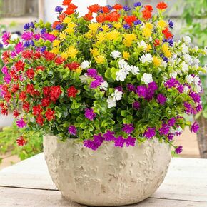 21 Bundles Artificial Fake Flowers for Outdoor,Artificial Plants Plastic Flowers UV Resistant Faux Flowers for Home Hanging Garden Porch Window Box Farmhouse Outside Decoration