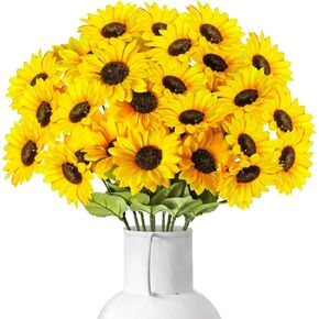 23.6in 10 Bundles of 30 Heads Fake Flowers Bouquet，Realistic Silk Artificial Yellow Sunflowers for Wedding Home Office Parties Summer Decoration