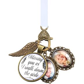 Wedding Bouquet Charm Lacy Oval Bridal Charm Bridal Bouquet Charm Angel Wing Photo bouquet Charm Memorial Photo Charm You as I Walk Down The Aisle Charm for Bridal Shower Bachelor Party Wedding