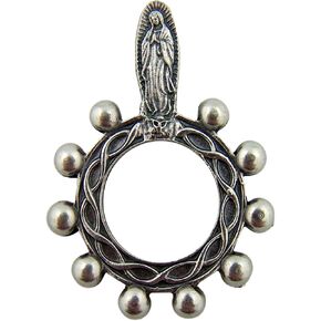 Catholic Gift Silver Tone Our Lady of Guadalupe Crown of Thorns 1 3/4 Inch One Decade Rosary Ring in Kuwait