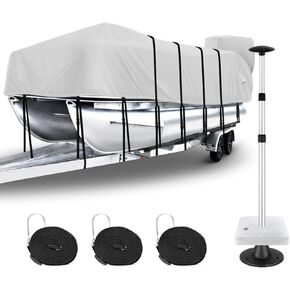 Pontoon Boat Cover 900D Pontoon Covers Waterproof Pontoon Cover Trailerable Heavy Duty Boat Cover Pontoon Boat Cover 21ft 22ft 23ft 24ft Mooring Pontoon Cover with Motor Cover,Gray