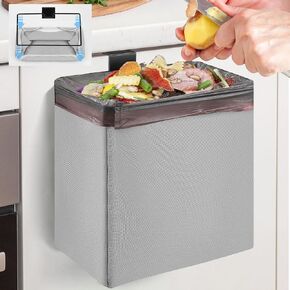 Hanging Kitchen Trash Can Under Sink Small Trash Can Oxford Cloth 2.4 Gallon Hanging Food Waste Bin Foldable Garbage Can Bag Holder Storage Box for Cabinet Cupboard Bedroom Camping Outdoor