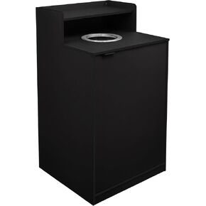 Flash Furniture Dell Trash Can Enclosure with Tray Shelf and 8" Drop Hole, Commercial Grade Trash Receptacle for 32 Gallon Round Cans, Swing Door Access, Black