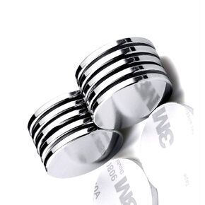 JUNAN Neodymium Disc Magnet 10Pack Strong Powerful Permanent Rare Earth Cylinder Magnets with 10Pcs Double-sided Adhesive,Ring Magnets for DIY Crafts, Refrigerator-0.76 x 0.1 inch