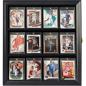 Baseball Card Display Cabinet, 12 Graded Sports Card Display Cabinet, Wall Mounted Locking Trading Card Frame with UV Protective Door for Baseball Football Basketball Hockey Trading Card Collection,