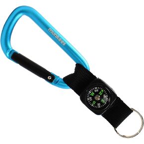 Munkees 8mm Carabiner with Compass Strap, Small Pocket-Sized Waterproof Carabiner Compass Keychain, Mini Key Ring Gear for Camping, Hiking, Backpacking, Survival Tool Kit
