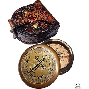 Trust in The Lord Engraved Compass with Authentic Leather Case Brass Compass Directional Compass, Baptism Gifts for Boys & Girls, First Communion (BC1)