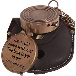 Engraved Brass Pocket Compass | Grow Old Along with me, for Him, Her, Engagements, Valentines Day, Birthday Gift, Old Memories Keepsake Gift