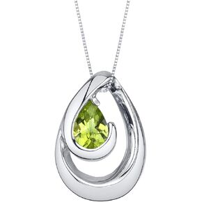 PEORA Sterling Silver Wave Pendant Necklace for Women in Various Gemstones, Pear Shape 7x5mm, with 18 inch Italian Chain