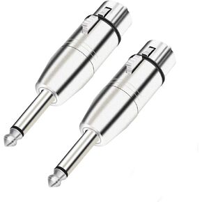 Female XLR to 1/4 TS Mono Adapter Unbalanced 6.35mm Male to XLR Microphone Adapter-2pack