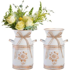 TOPZEA 2 Pack Shabby Chic Milk Can Vase, Galvanized Finish Milk Can Vase Rustic Milk Jug Metal Flower Vase Petite Milk Bucket for Home, Kitchen, Living Room, Farmhouse Decor, Table Centerpieces