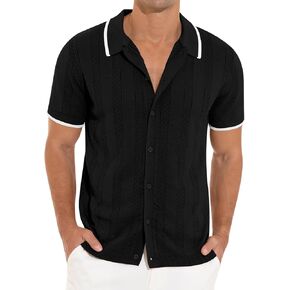 Men's Casual Button Down Shirt Short Sleeve Vintage Clothes Knit Polo Shirts Summer Beach Shirts