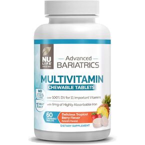 Nu-Life Advanced Bariatrics Multivitamin Chewable Tablets, Bariatric Mulivitamin with Iron - Tropical Berry (60 Chewable Tablets) (Packaging May Vary)
