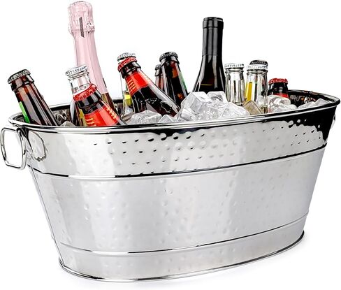 BREKX Stainless Steel Beverage Tub for Parties, Long-Lasting, Sealed to be Leak-Resistant & Rust-Proof with Handles - 15 Quarts (4 Gallon Bucket) - 18" x 13.5" x 7.5" Oval in Saudi Arabia