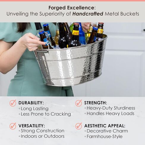 BREKX Stainless Steel Beverage Tub for Parties, Long-Lasting, Sealed to be Leak-Resistant & Rust-Proof with Handles - 15 Quarts (4 Gallon Bucket) - 18" x 13.5" x 7.5" Oval in Saudi Arabia