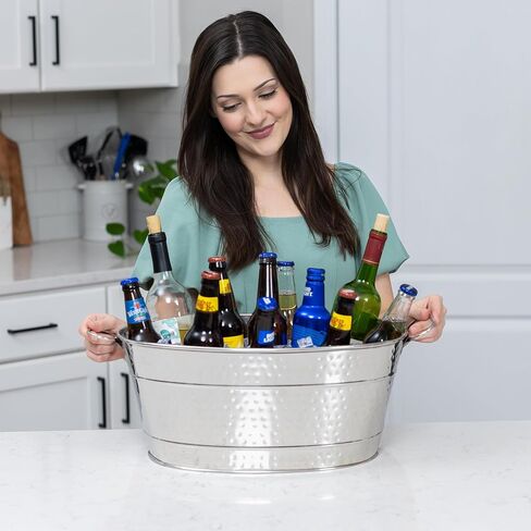 BREKX Stainless Steel Beverage Tub for Parties, Long-Lasting, Sealed to be Leak-Resistant & Rust-Proof with Handles - 15 Quarts (4 Gallon Bucket) - 18" x 13.5" x 7.5" Oval in Saudi Arabia