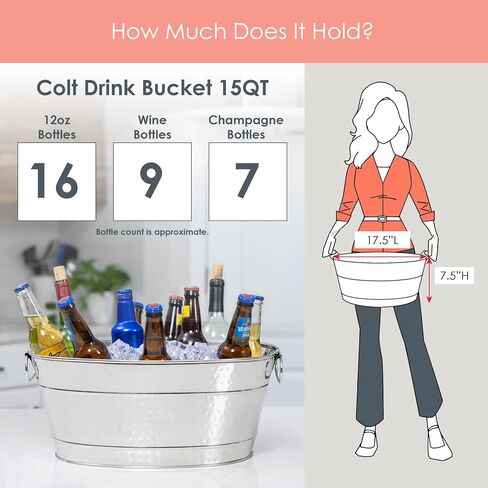 BREKX Stainless Steel Beverage Tub for Parties, Long-Lasting, Sealed to be Leak-Resistant & Rust-Proof with Handles - 15 Quarts (4 Gallon Bucket) - 18" x 13.5" x 7.5" Oval in Saudi Arabia