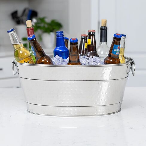 BREKX Stainless Steel Beverage Tub for Parties, Long-Lasting, Sealed to be Leak-Resistant & Rust-Proof with Handles - 15 Quarts (4 Gallon Bucket) - 18" x 13.5" x 7.5" Oval in Saudi Arabia