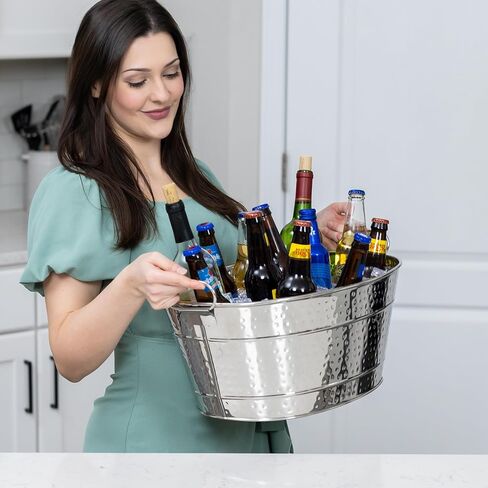 BREKX Stainless Steel Beverage Tub for Parties, Long-Lasting, Sealed to be Leak-Resistant & Rust-Proof with Handles - 15 Quarts (4 Gallon Bucket) - 18" x 13.5" x 7.5" Oval in Saudi Arabia