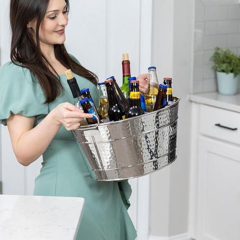 BREKX Stainless Steel Beverage Tub for Parties, Long-Lasting, Sealed to be Leak-Resistant & Rust-Proof with Handles - 15 Quarts (4 Gallon Bucket) - 18" x 13.5" x 7.5" Oval in Saudi Arabia