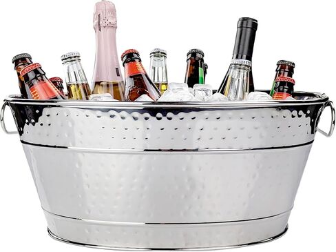 BREKX Stainless Steel Beverage Tub for Parties, Long-Lasting, Sealed to be Leak-Resistant & Rust-Proof with Handles - 15 Quarts (4 Gallon Bucket) - 18" x 13.5" x 7.5" Oval in Saudi Arabia