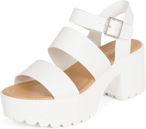 MARIA-S - Womens Open Toe Double Band Chunky Block Heel Lug Sole Platform Sandals With Adjustable Ankle Buckle in Kuwait