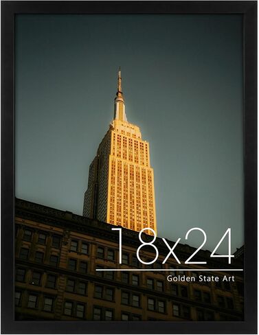 Golden State Art, 18x24 Frame, Black Solid Wood with Real Glass, 18 x 24 Picture Frames for Horizontal or Vertical Gallery Wall, Large Size Poster Frame, 1 Pack in Saudi Arabia