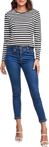 SOLY HUX Women's Striped Long Sleeve Shirts Graphic Print Tees Casual Round Neck T Shirts in Saudi Arabia