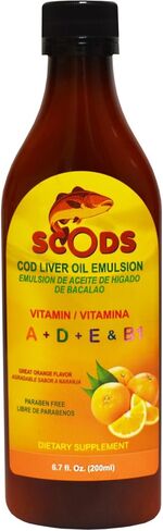 ELP ESSENTIAL مستحلب de Scods Naranja Cod Liver Oil مستحلب برتقالي 200 مل فيتامين A + D + E & B1 in Kuwait